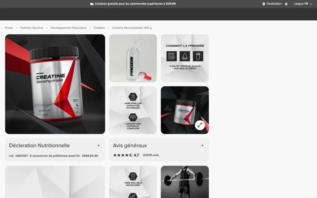 Creatine Monohydrate 300 g product page on the official Prozis site