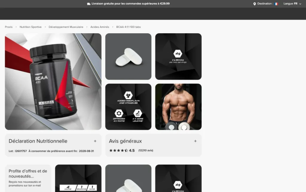 BCAA 4:1:1 100 tablets product page on the official Prozis site