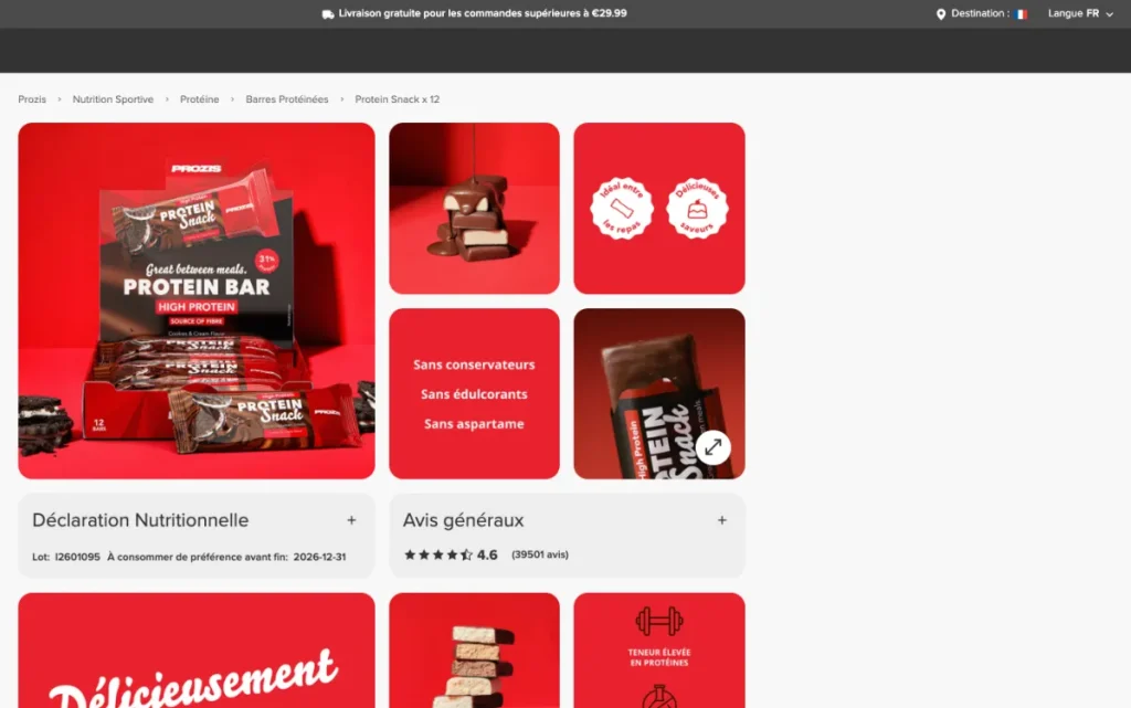 Protein Snack x 12 product page on the official Prozis site