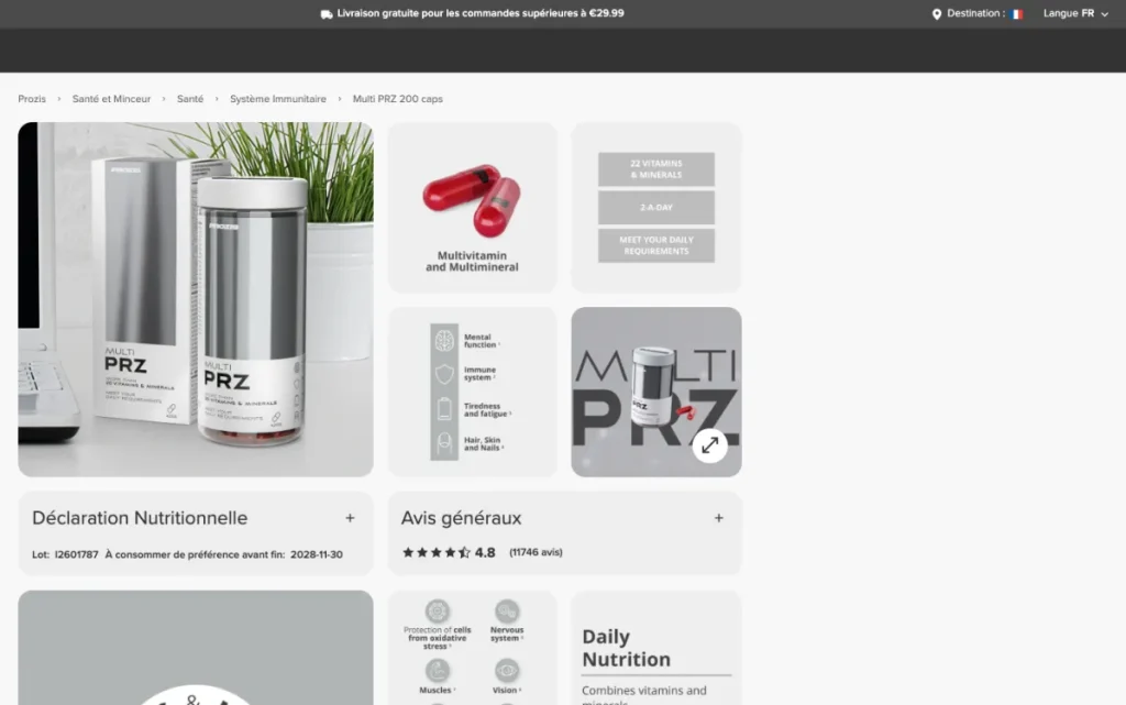 Multi PRZ 200 capsules product page on the official Prozis site
