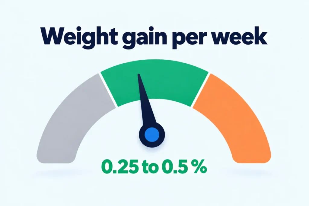 Gauge of the weekly weight gain recommended during a bulk: 0.25 to 0.5% of body weight per week