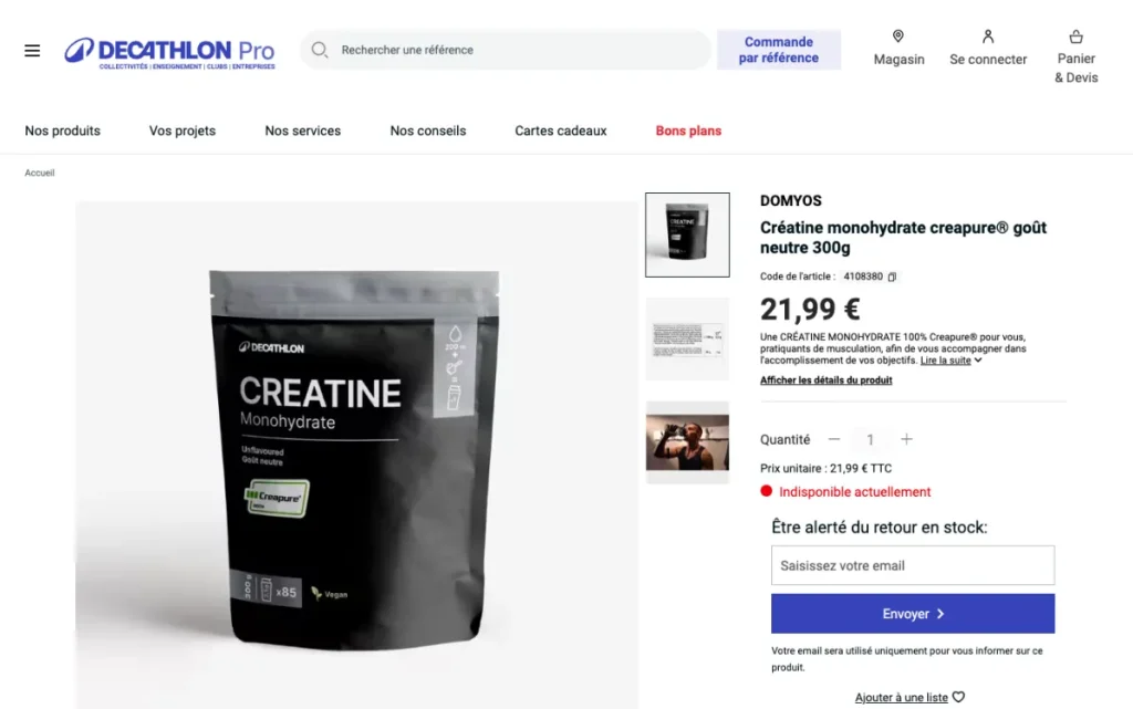 Product page for Decathlon Creapure creatine monohydrate