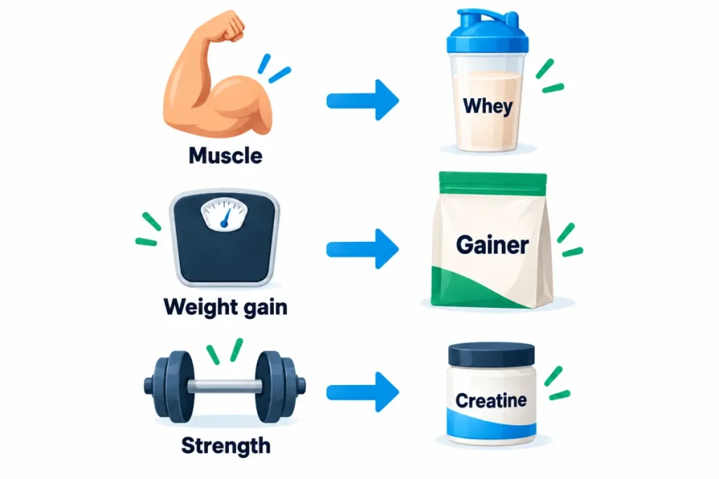 Diagram of the Decathlon supplements to choose depending on your goal
