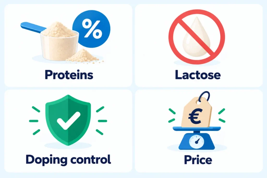The 4 criteria for choosing a whey: protein, lactose, anti doping, price per kilo