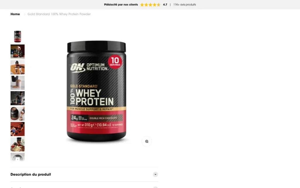 Optimum Nutrition Gold Standard 100% Whey product page