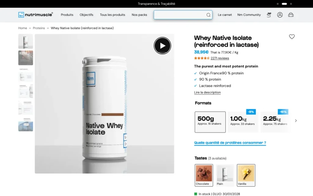 Product page for the Nutrimuscle Whey Native Isolate