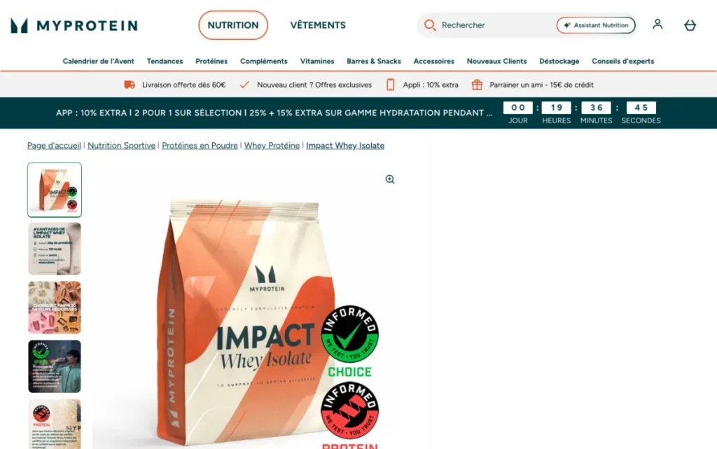 Product page for the Myprotein Impact Whey Isolate