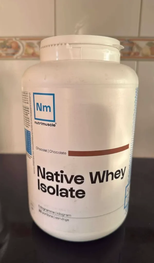 Nutrimuscle Native Whey Isolate, opened tub