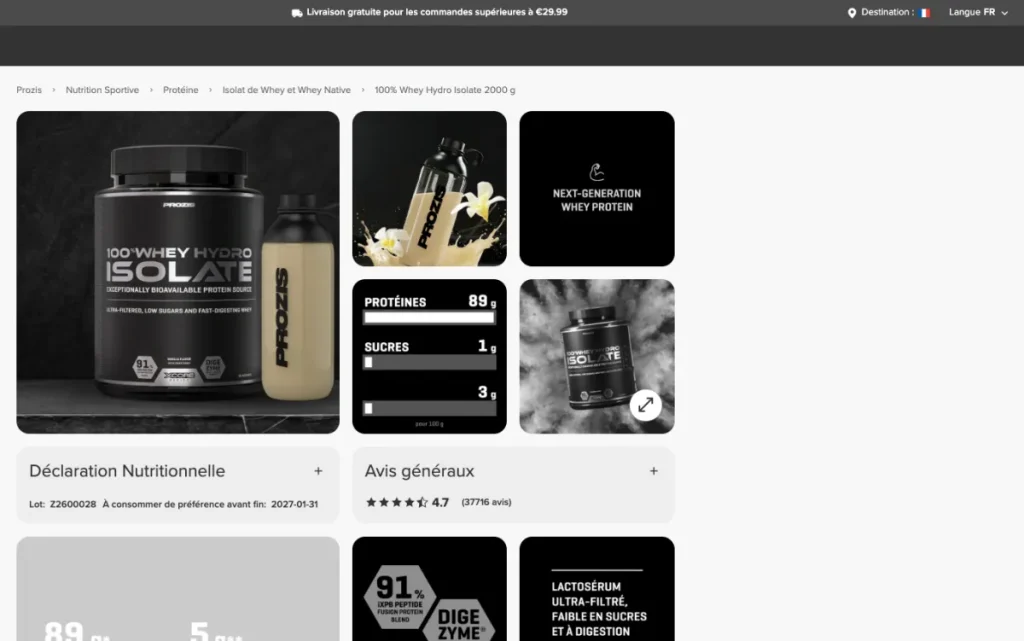 100% Whey Hydro Isolate product page from Prozis