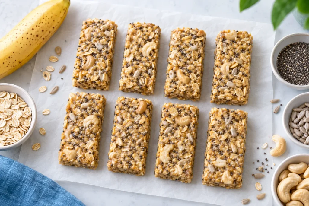 Homemade protein bars without whey, made with seeds, oats and cashews