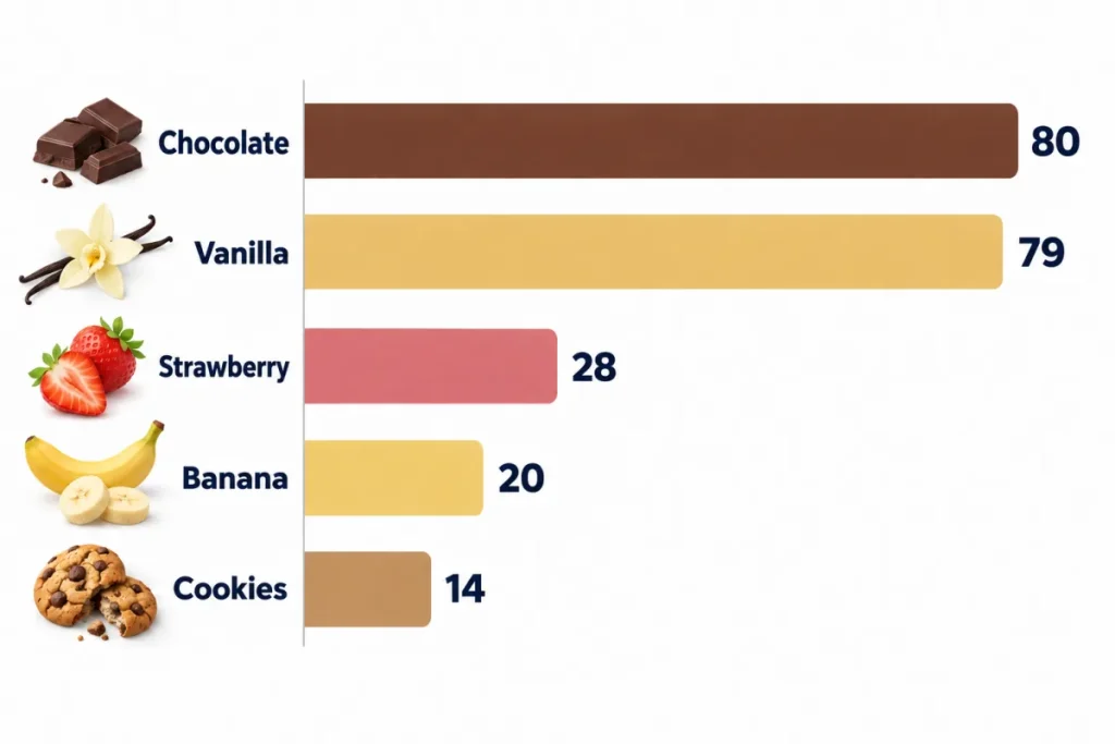 Chart: number of customer reviews naming each Gold Standard whey flavour