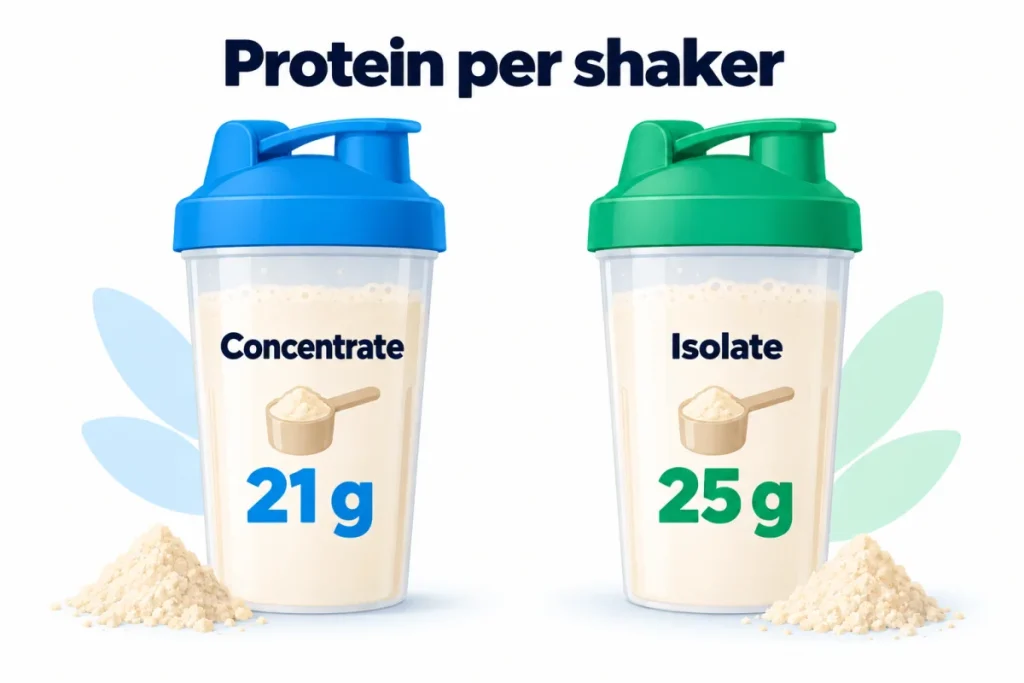 Per shake comparison between the Decathlon whey concentrate and the Decathlon whey isolate