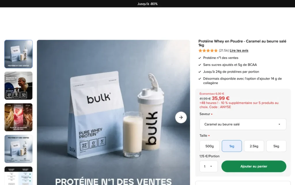 Product page for Bulk Pure Whey Protein in Salted Caramel