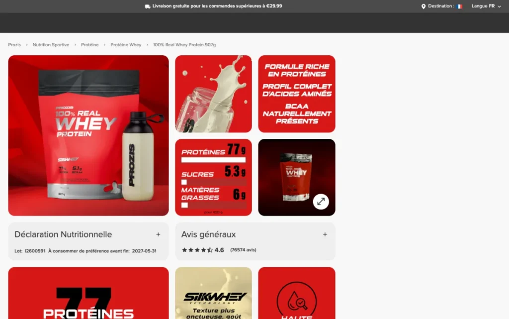 100% Real Whey Protein 907 g product page on the official Prozis site