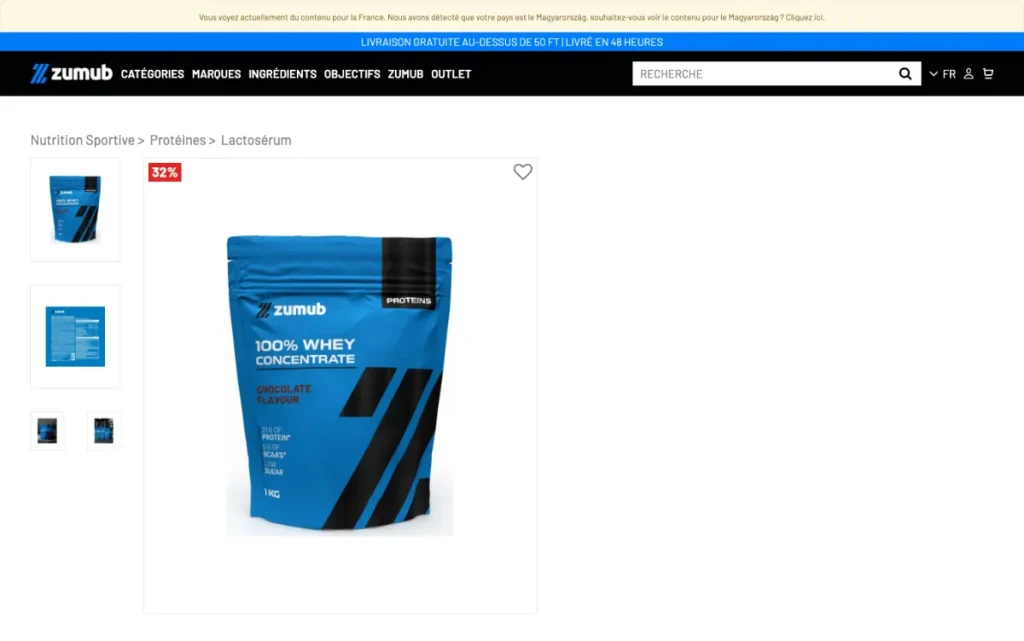 Product page for 100% Whey Concentrate on the official Zumub site