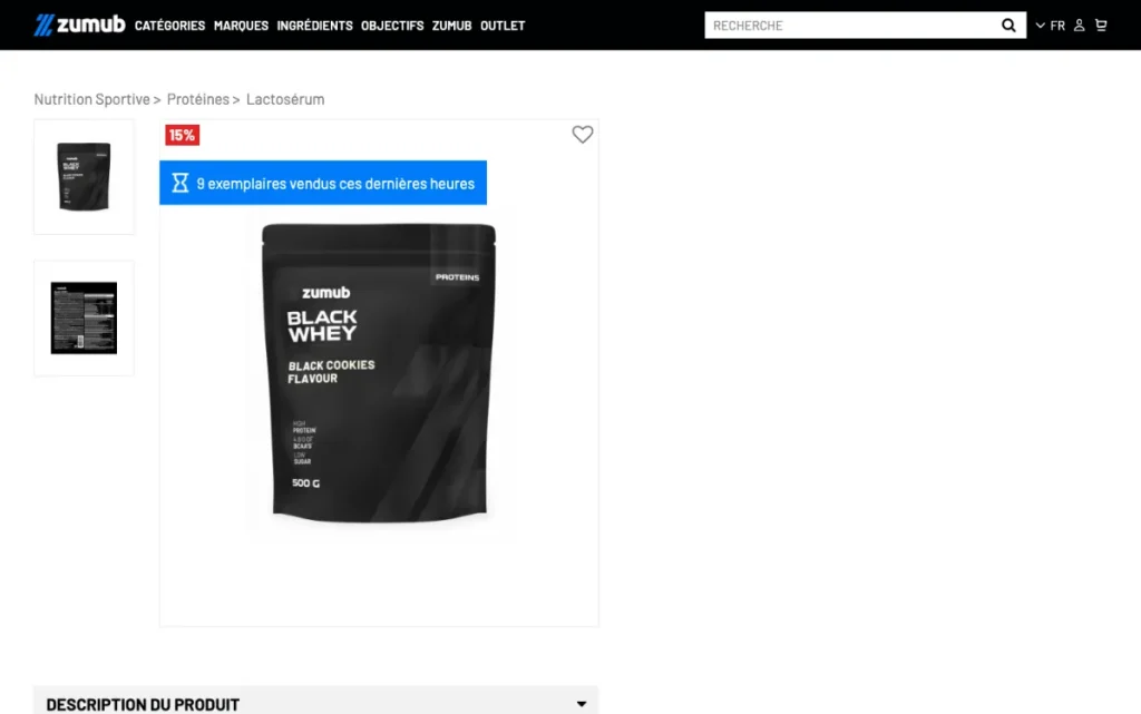 Product page for Black Whey on the official Zumub site