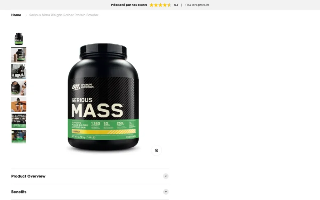 Serious Mass product page from Optimum Nutrition