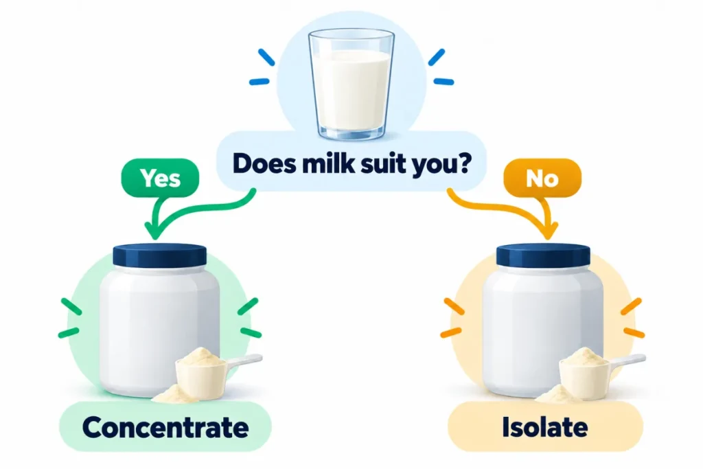 Choosing your first whey: concentrate if you digest milk well, isolate if milk leaves you bloated