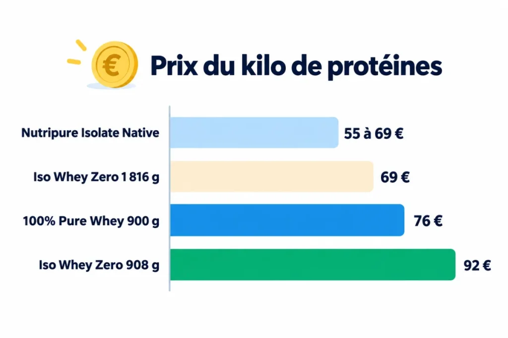 Prix au kilo de protéines : wheys BioTechUSA comparées à la Whey Isolate Native Nutripure