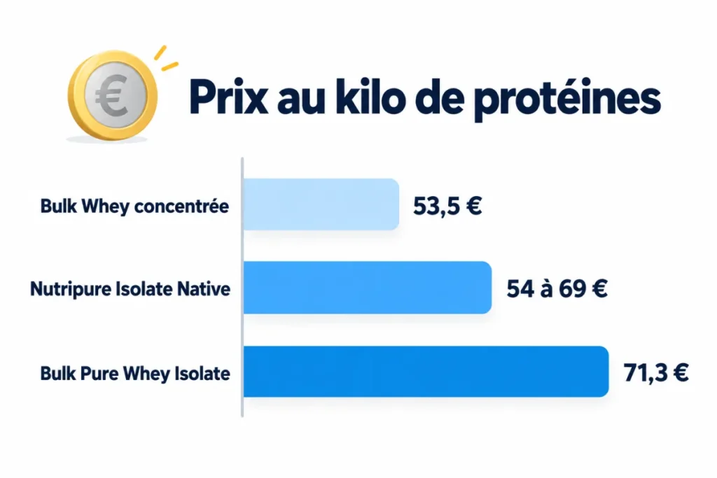 Prix au kilo de protéines : wheys Bulk en promotion comparées à la Whey Isolate Native Nutripure
