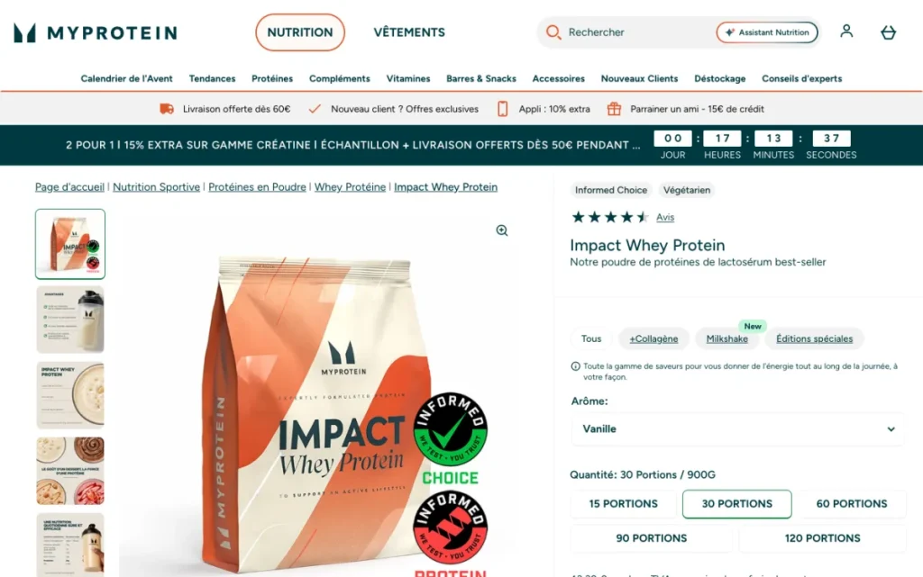 Fiche produit de l'Impact Whey Protein Myprotein sur fr.myprotein.com