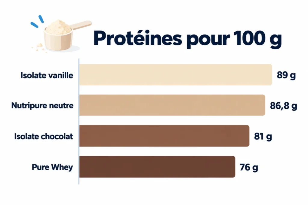 Protéines pour 100 g : Pure Whey et Pure Isolate Eafit comparées à la Whey Isolate Native Nutripure