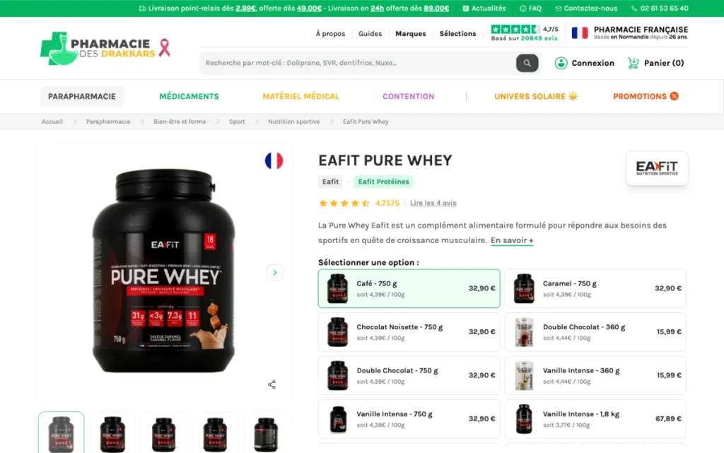 Page produit de la Pure Whey Eafit