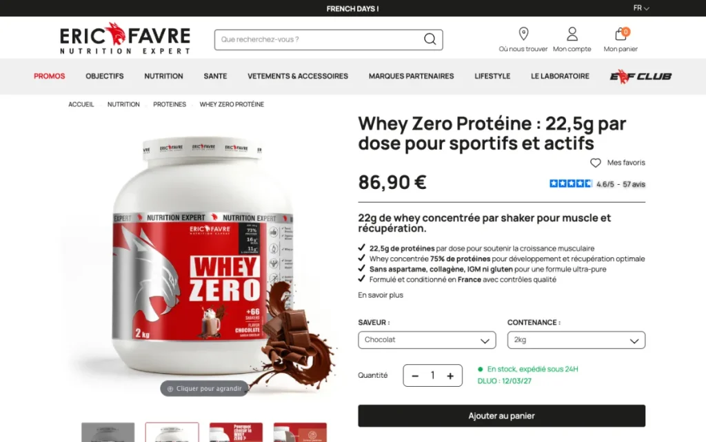 Page produit de la Whey Zero Eric Favre