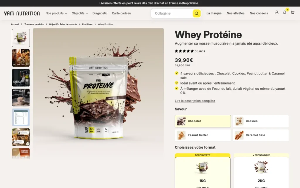 Page produit de la Whey Protéine YAM Nutrition