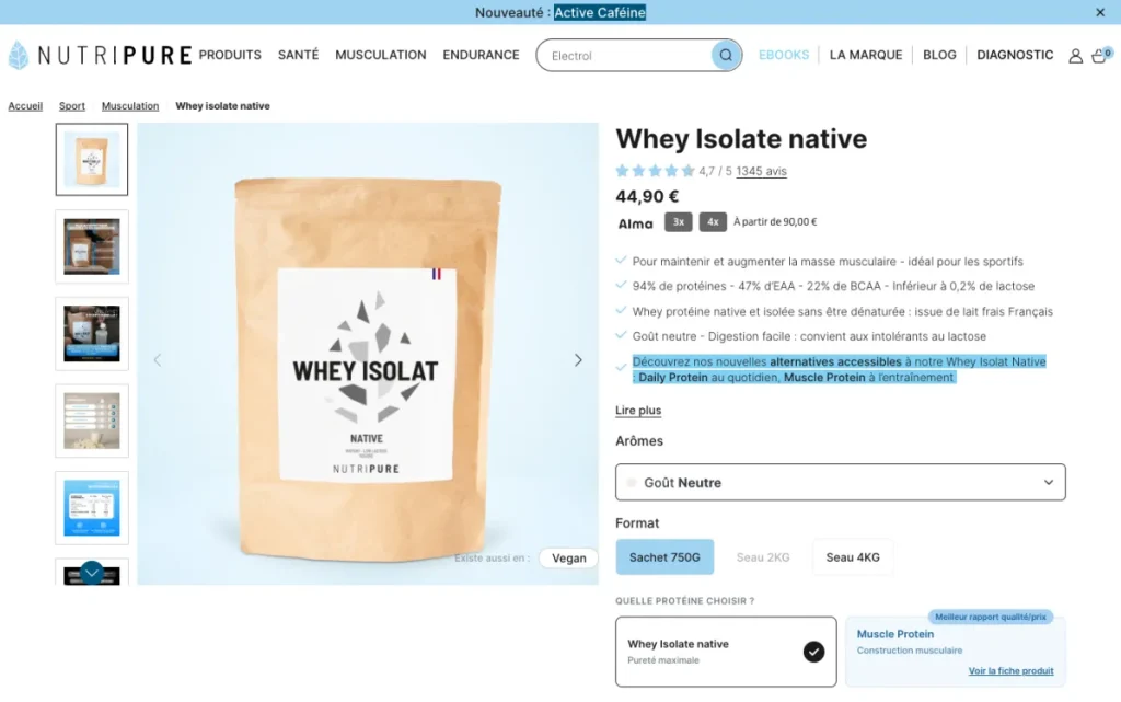 Page produit de la Whey Isolate Native Nutripure